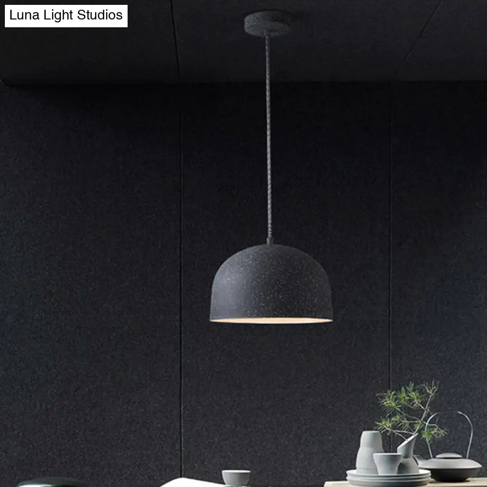 Minimalist Pendant Light Kit - Black/Grey Finish Dome Ceiling Hang Fixture With Iron Shade