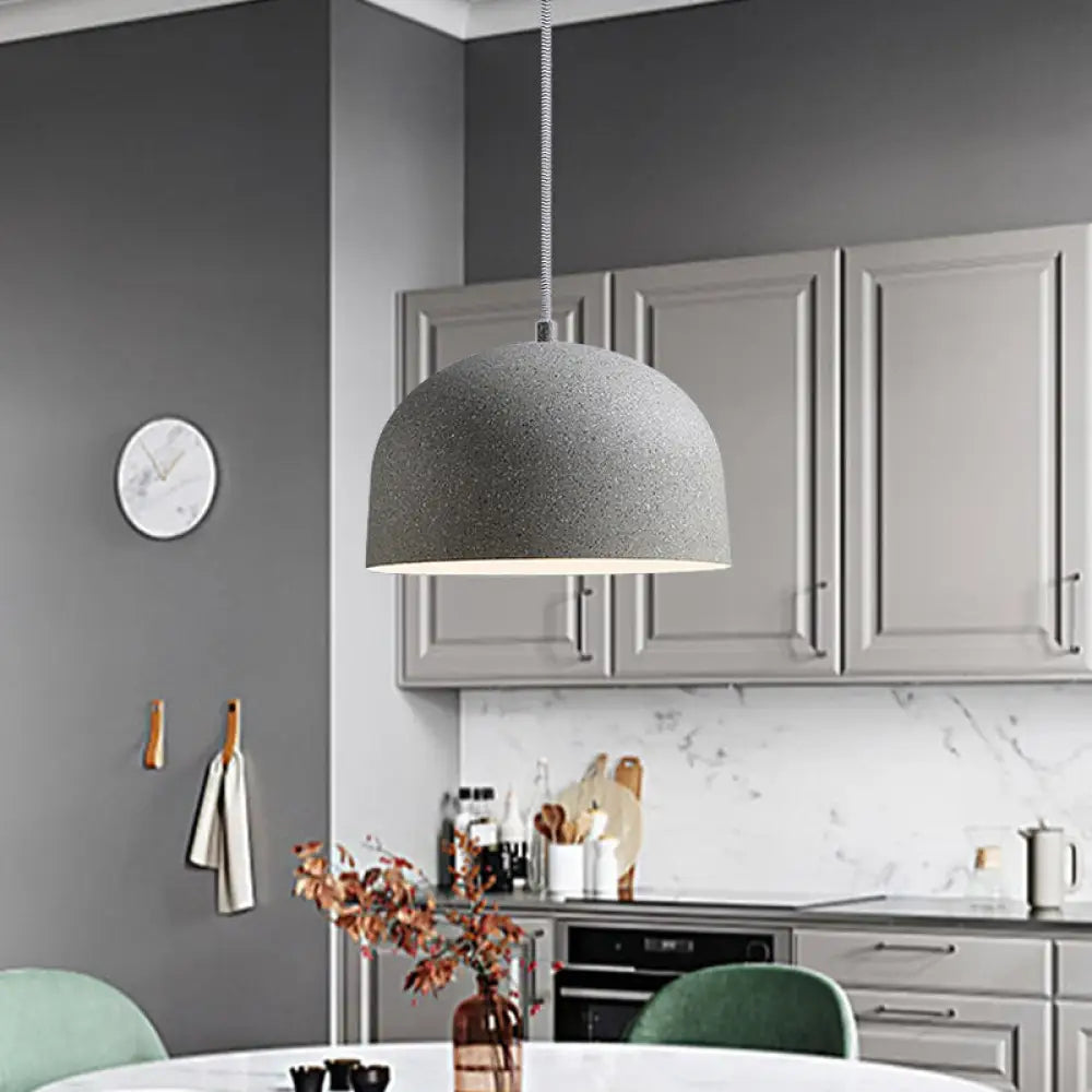 Minimalist Pendant Light Kit - Black/Grey Finish Dome Ceiling Hang Fixture With Iron Shade Grey