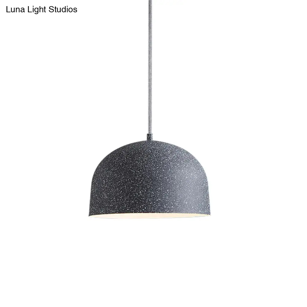 Minimalist Pendant Light Kit - Black/Grey Finish Dome Ceiling Hang Fixture With Iron Shade