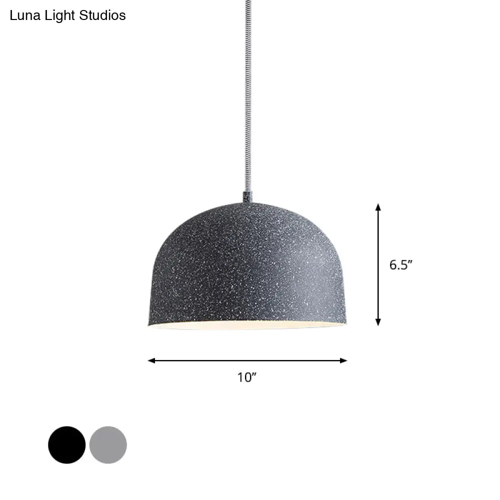 Minimalist Pendant Light Kit - Black/Grey Finish Dome Ceiling Hang Fixture With Iron Shade