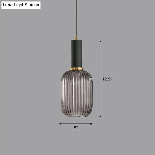 Ribbed Glass Pendant Light - Bottle Shaped Minimalist 1-Light Fixture For Dining Room Smoke Gray