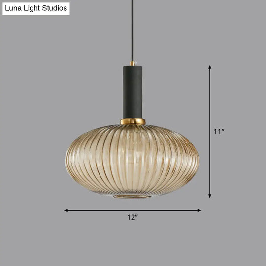 Ribbed Glass Pendant Light - Bottle Shaped Minimalist 1-Light Fixture For Dining Room Cognac