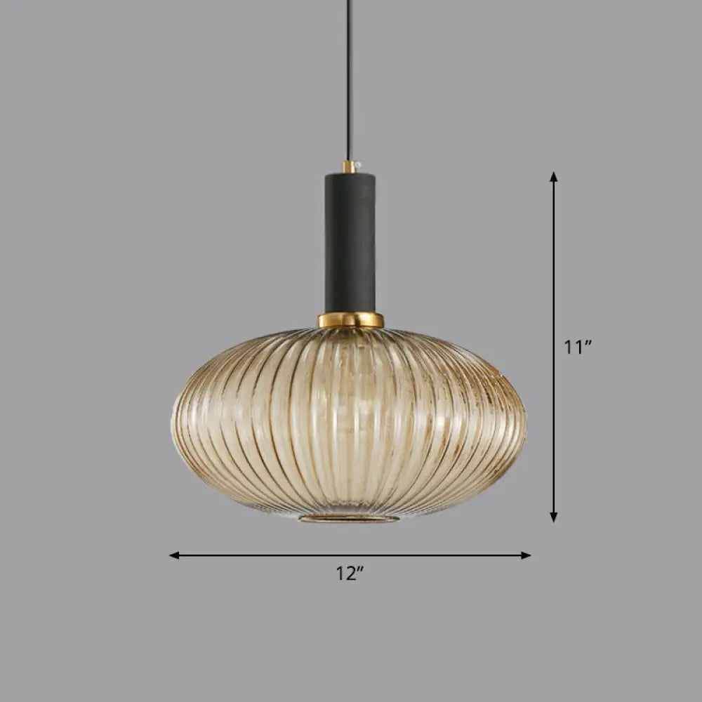 Minimalist Pendulum Light Fixture - Ribbed Glass Bottle Shaped Design 1-Light Dining Room Hanging