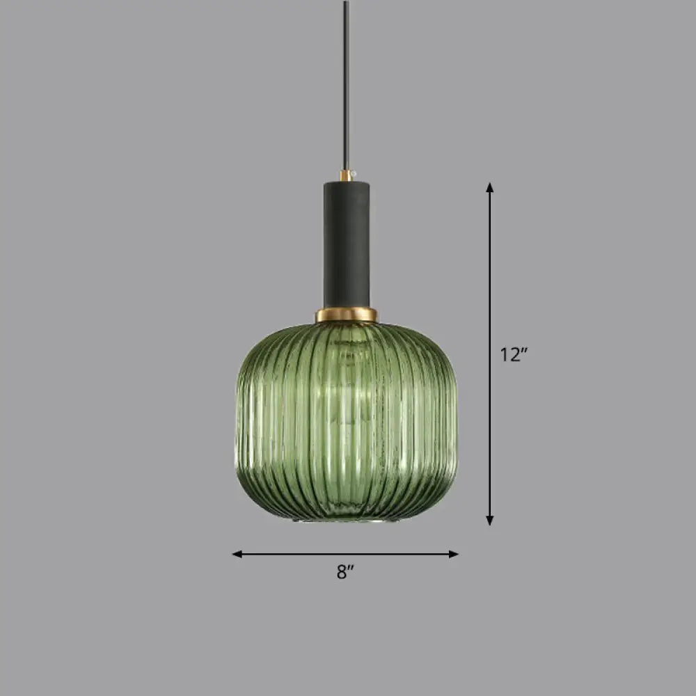 Minimalist Pendulum Light Fixture - Ribbed Glass Bottle Shaped Design 1-Light Dining Room Hanging