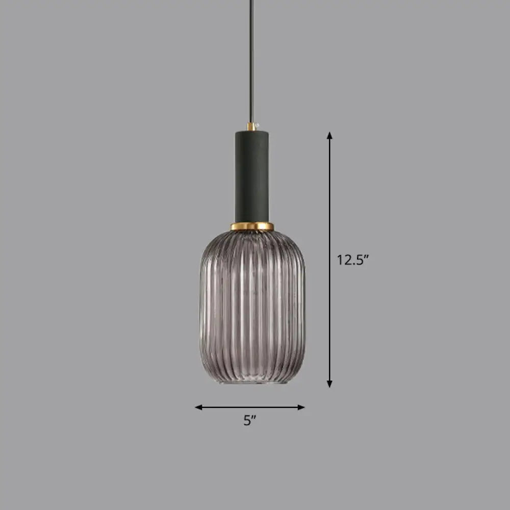 Minimalist Pendulum Light Fixture - Ribbed Glass Bottle Shaped Design 1-Light Dining Room Hanging