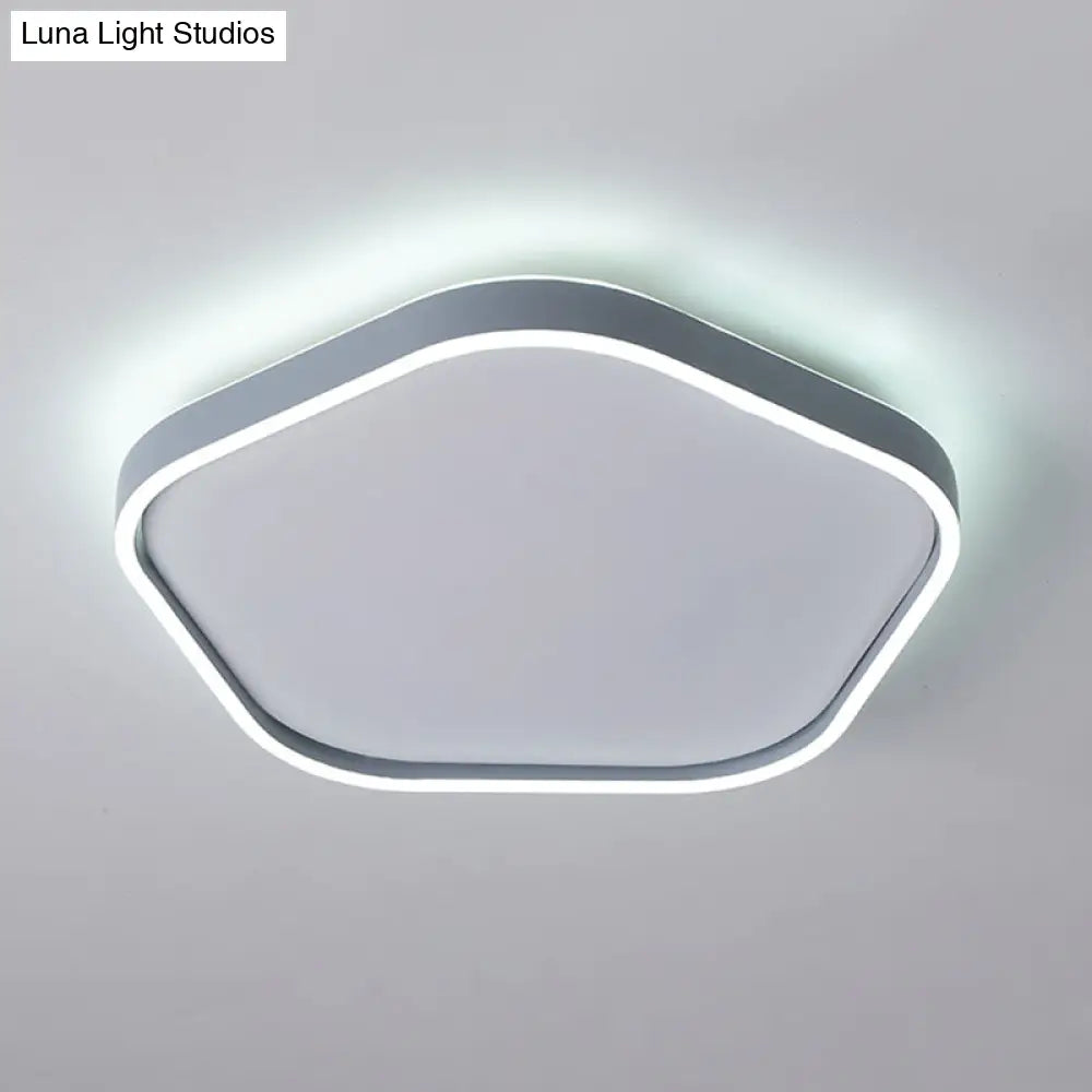 Minimalist Pentagon Ceiling Mounted Led Flushmount Light - Acrylic 16’/19.5’ Width Grey White/Warm
