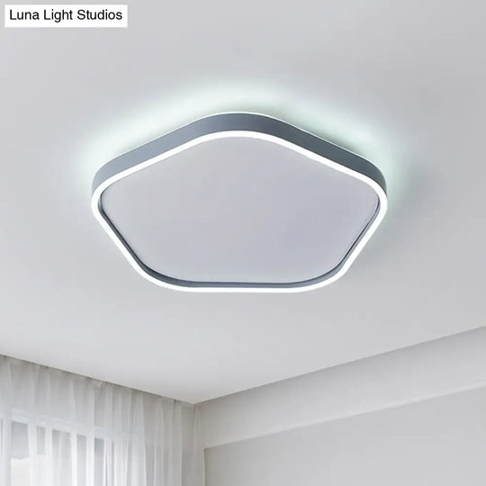 Minimalist Pentagon Ceiling Mounted Led Flushmount Light - Acrylic 16/19.5 Width Grey White/Warm /