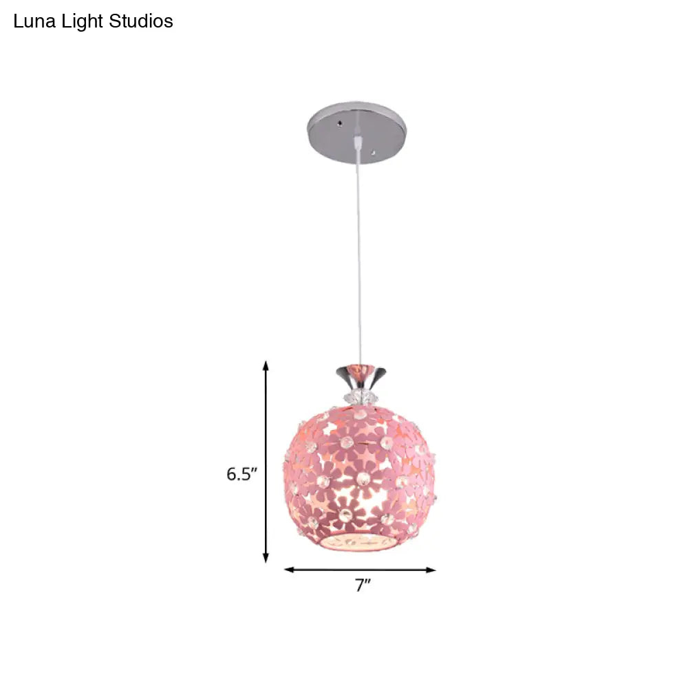 Minimalist Pink Floret Pendant Light With Iron Sphere Design And Single Bulb Ceiling Fixture