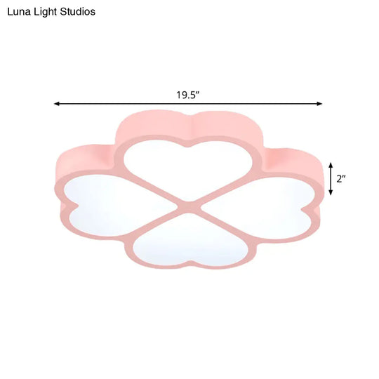 Minimalist Pink Led Ceiling Mount Flush Lamp For Nursery - Clover Light Fixture