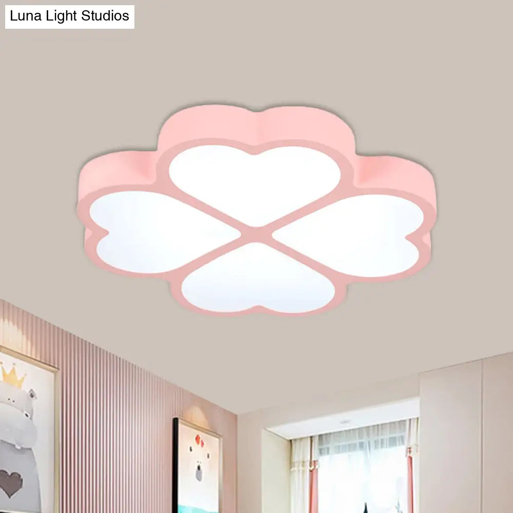 Minimalist Pink Led Ceiling Mount Flush Lamp For Nursery - Clover Light Fixture
