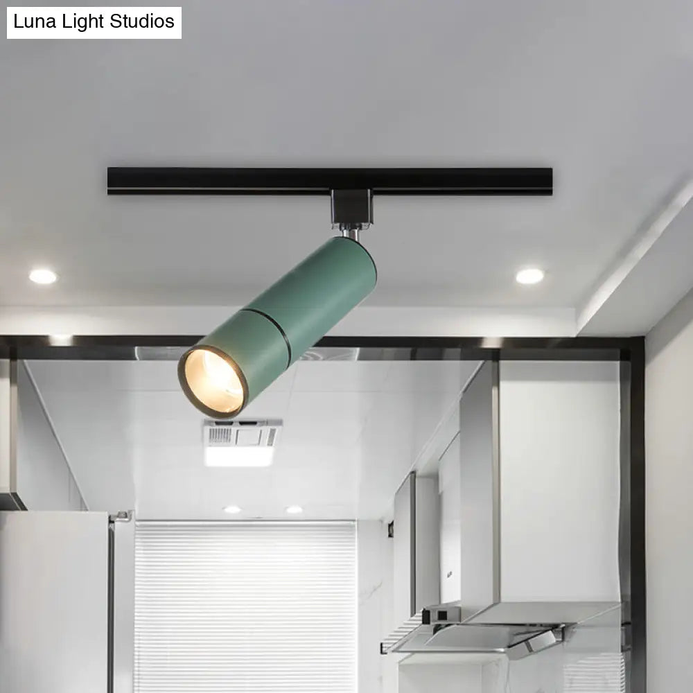 Minimalist Pipe Led Ceiling Light In Green/Black For Restaurants - Semi Flush Mount