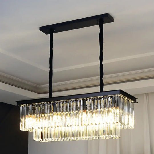 Minimalist Prismatic Crystal Restaurant Pendant Light - Rectangular Island 11 / Black