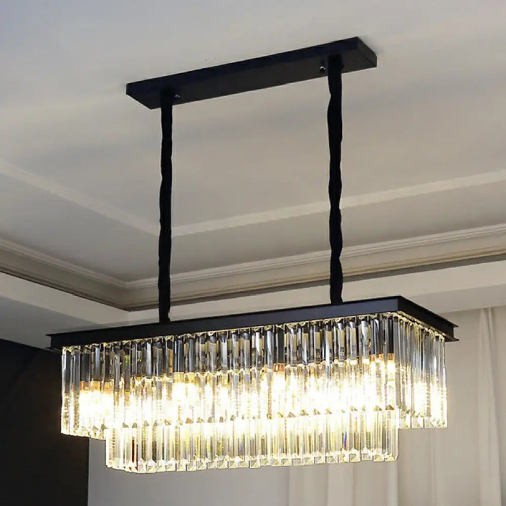 Minimalist Prismatic Crystal Restaurant Pendant Light - Rectangular Island 14 / Black