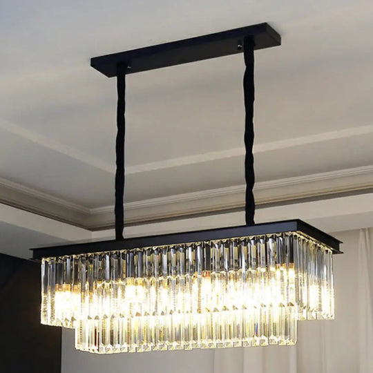 Minimalist Prismatic Crystal Restaurant Pendant Light - Rectangular Island 17 / Black