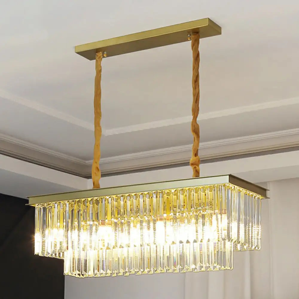 Minimalist Prismatic Crystal Restaurant Pendant Light - Rectangular Island 17 / Gold