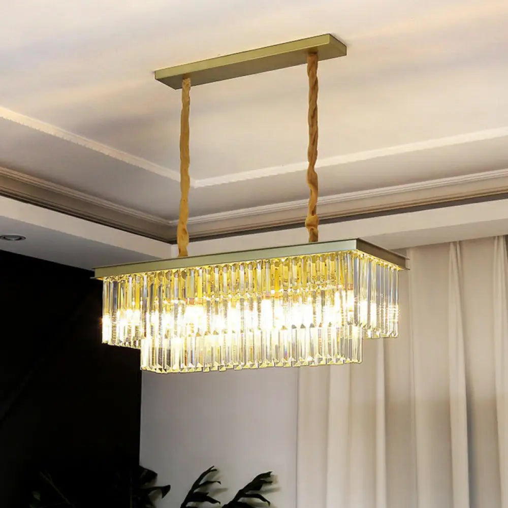 Minimalist Prismatic Crystal Restaurant Pendant Light - Rectangular Island 8 / Gold