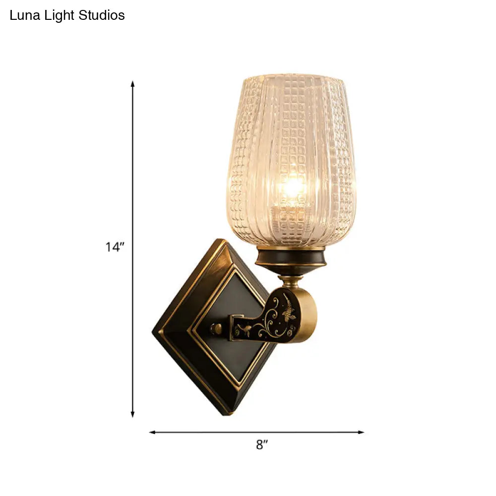 Minimalist Prismatic Glass Cup Sconce Light - Wall Mounted Lamp With Rhombus Black/Gold Backplate