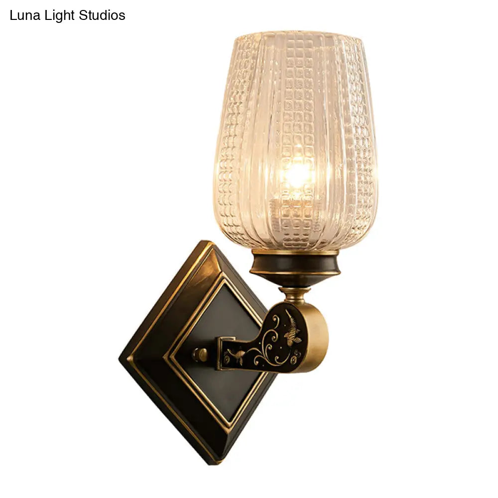 Minimalist Prismatic Glass Cup Sconce Light - Wall Mounted Lamp With Rhombus Black/Gold Backplate