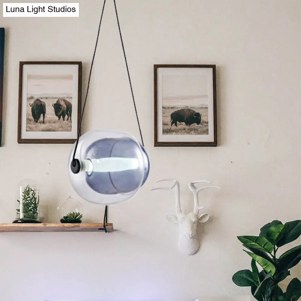 Minimalist Oval Drop Pendant: Dual Glass With 1 Head In Purple - Ideal For Living Room Hanging