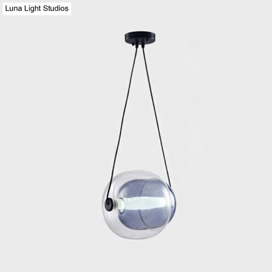 Minimalist Oval Drop Pendant: Dual Glass With 1 Head In Purple - Ideal For Living Room Hanging