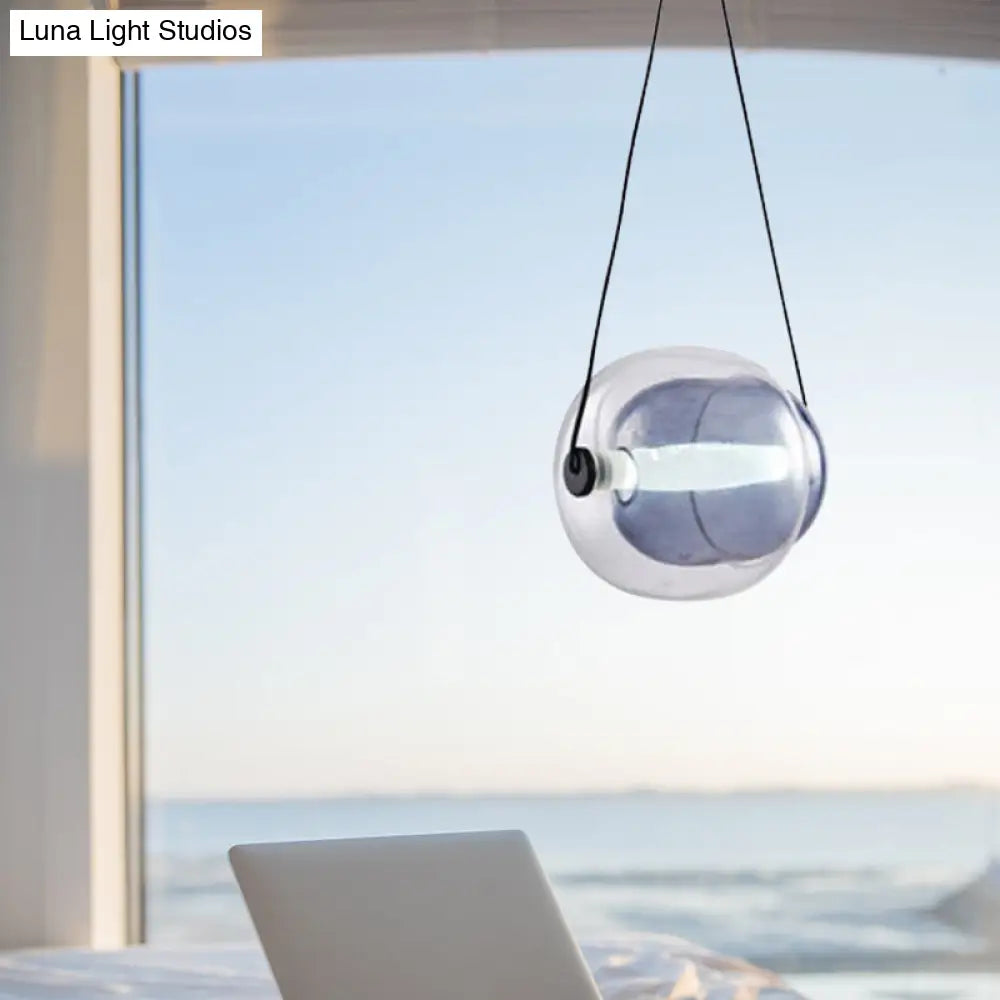 Minimalist Oval Drop Pendant: Dual Glass With 1 Head In Purple - Ideal For Living Room Hanging