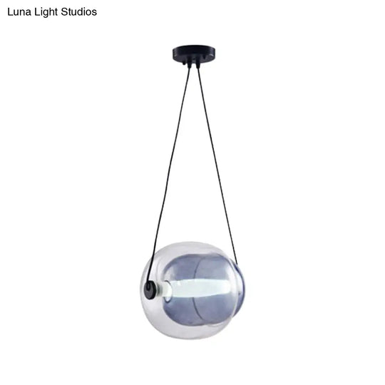 Minimalist Oval Drop Pendant: Dual Glass With 1 Head In Purple - Ideal For Living Room Hanging