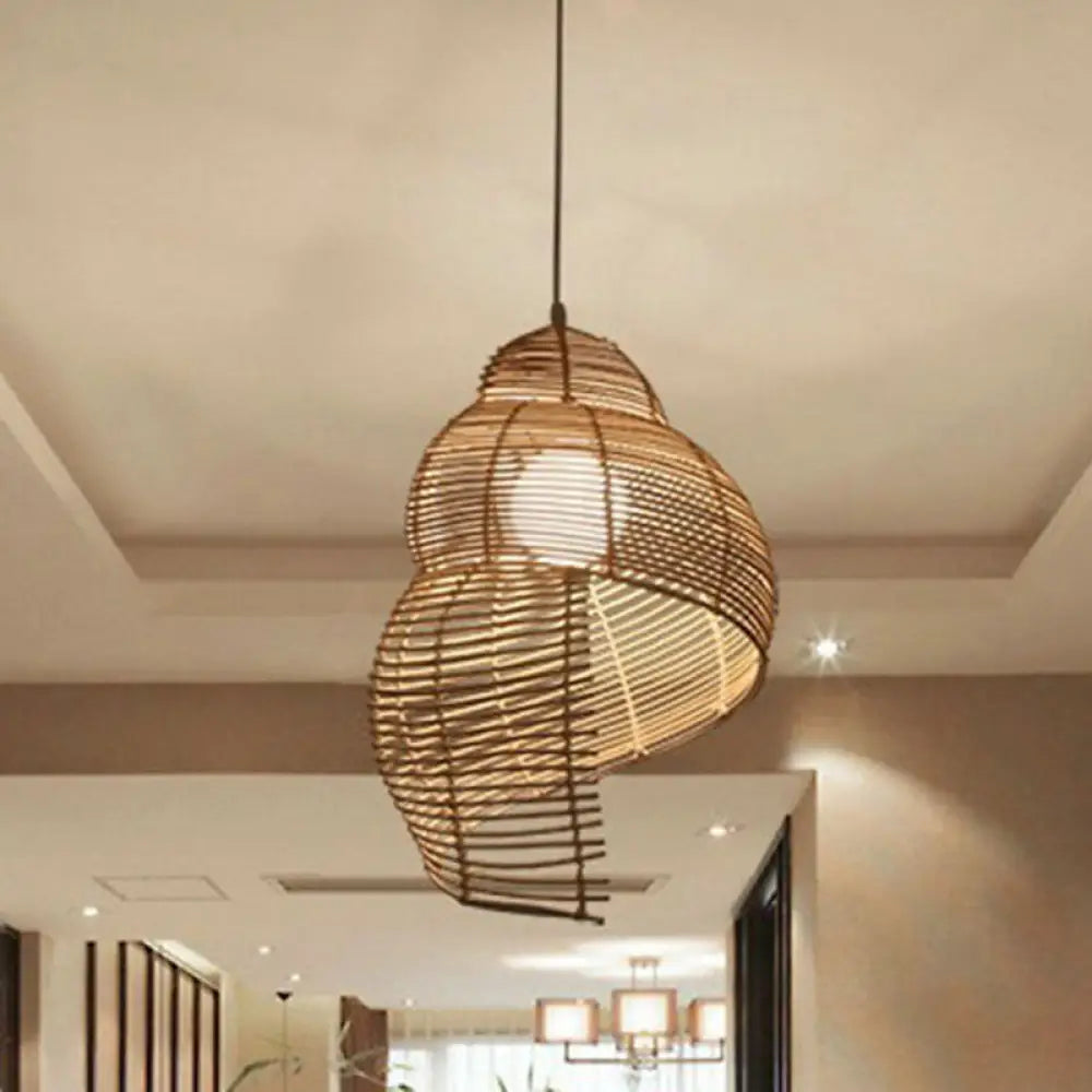 Minimalist Rattan Conch Suspension Pendant Light - Restaurant Ceiling Lighting Wood / 10