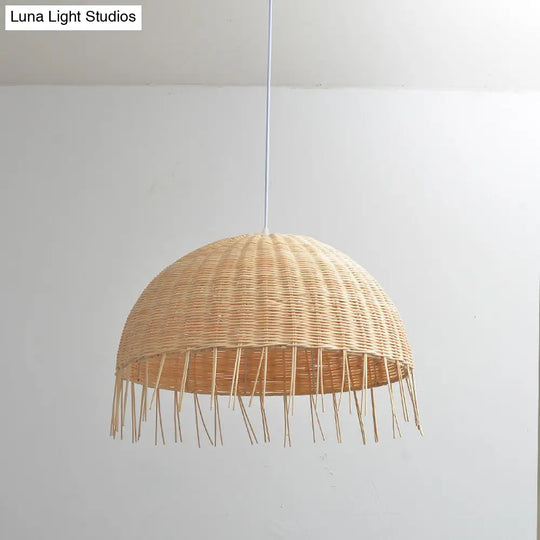 Minimalist Rattan Dome Pendant Ceiling Light For Restaurants - Wood Finish