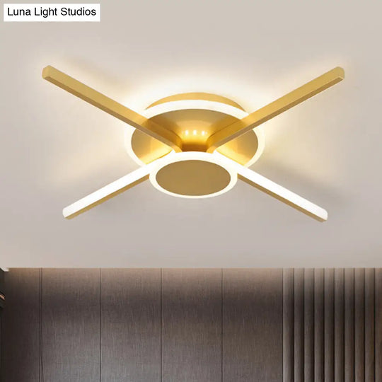 Minimalist Ray Flushmount Metallic Led Ceiling Lamp For Hotels - Warm/White Light 19.5/24.5 Wide