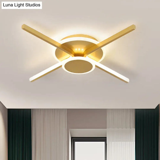 Minimalist Ray Flushmount Metallic Led Ceiling Lamp For Hotels - Warm/White Light 19.5/24.5 Wide