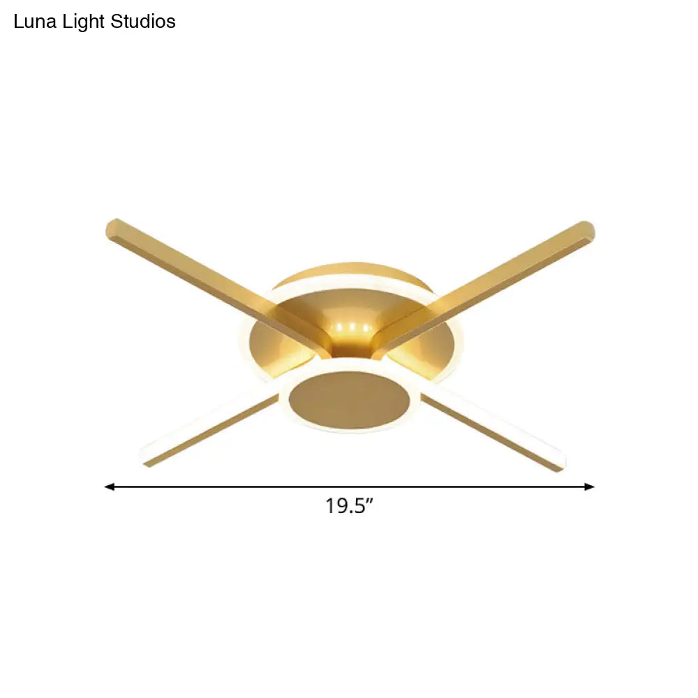Minimalist Ray Flushmount Metallic Led Ceiling Lamp For Hotels - Warm/White Light 19.5’/24.5’ Wide