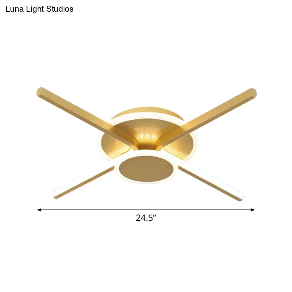 Minimalist Ray Flushmount Metallic Led Ceiling Lamp For Hotels - Warm/White Light 19.5/24.5 Wide