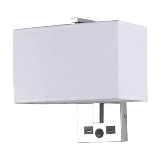 Minimalist Rectangle Wall Light Kit With Usb Port - Single-Bulb Beige/Black/White Fabric Lamp White