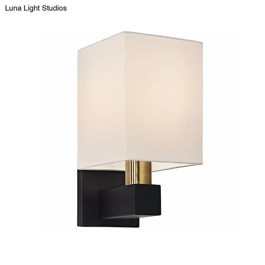 Minimalist Rectangle Wall Light With White Fabric Shade And Clean-Lined Arm