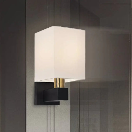 Minimalist Rectangle Wall Light With White Fabric Shade And Clean-Lined Arm