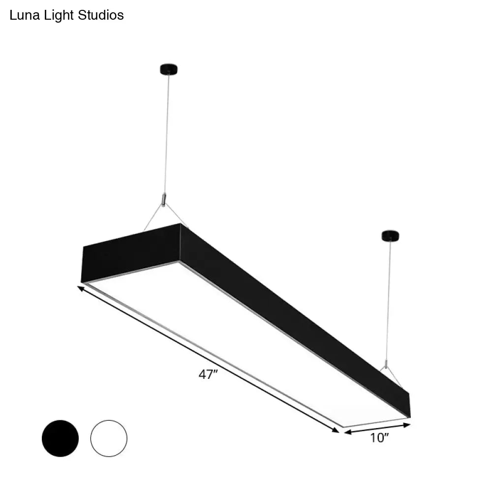 Minimalist Rectangular Led Hanging Light: 4’/8’/10’ Acrylic Ceiling Pendant In Black Or White