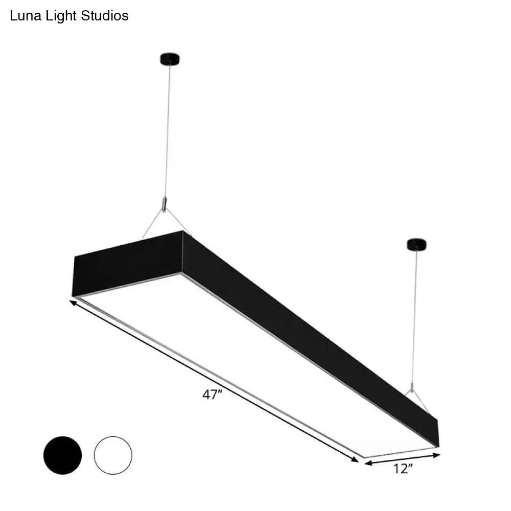 Minimalist Rectangular Led Hanging Light: 4’/8’/10’ Acrylic Ceiling Pendant In Black Or White