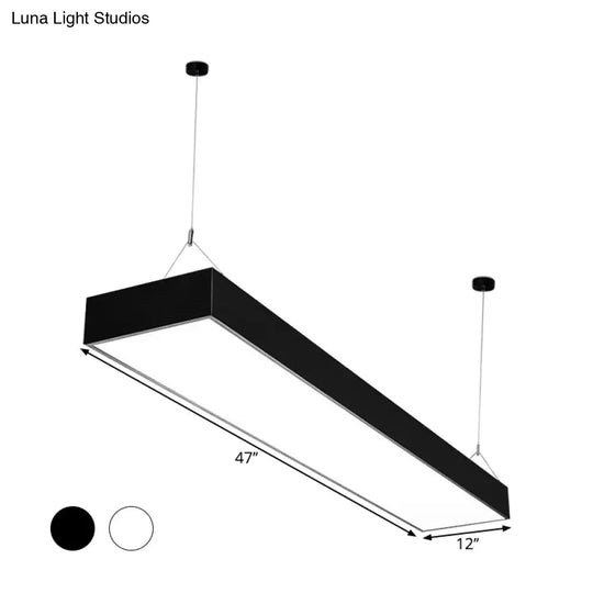 Minimalist Rectangular Led Hanging Light: 4’/8’/10’ Acrylic Ceiling Pendant In Black Or White