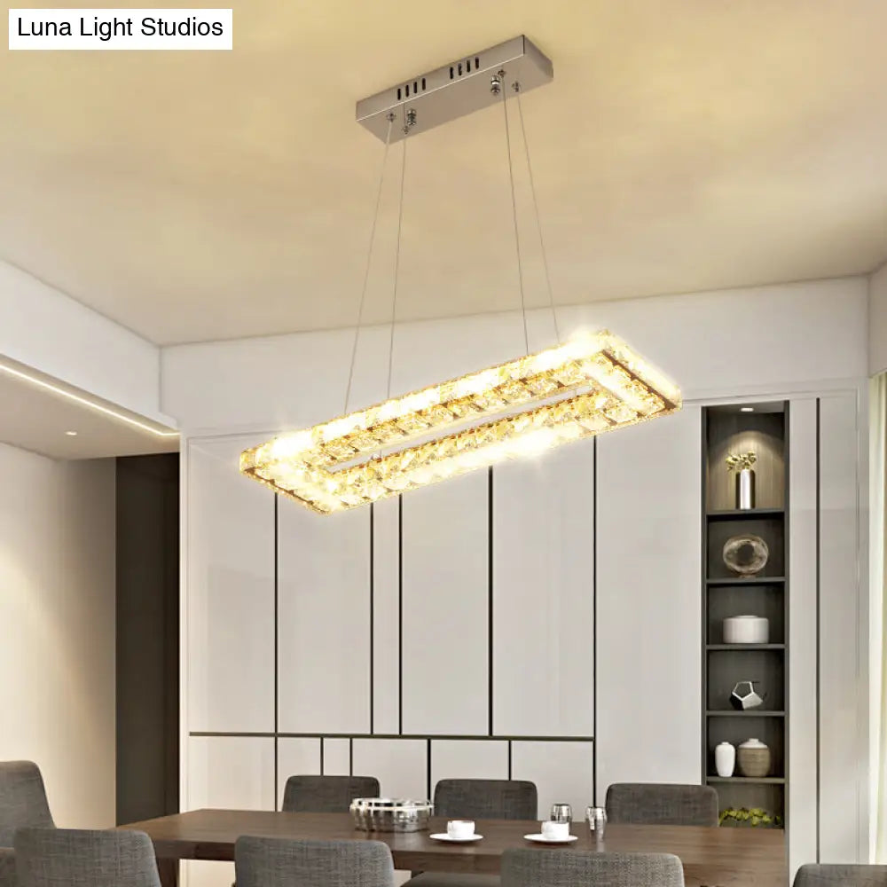 Minimalist Rectangular Led Island Pendant Light With Clear K9 Crystal Accents For Restaurants