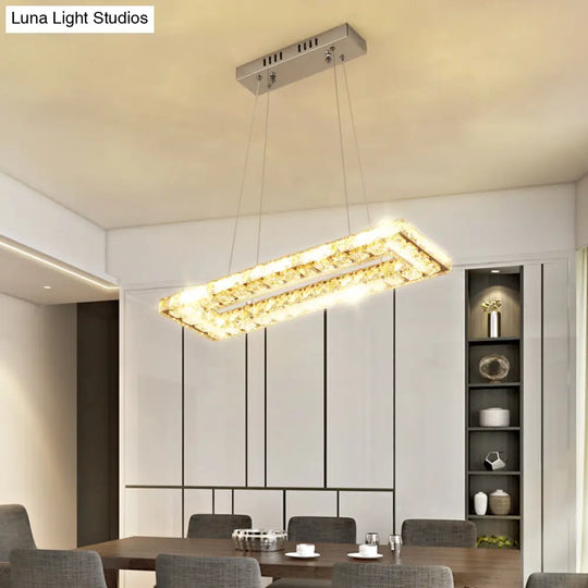 Minimalist Rectangular Led Island Pendant Light With Clear K9 Crystal Accents For Restaurants