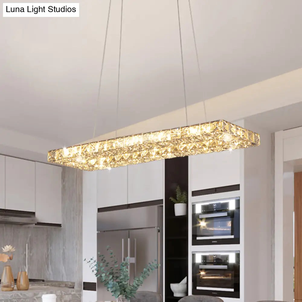 Minimalist Rectangular Led Island Pendant Light With Clear K9 Crystal Accents For Restaurants