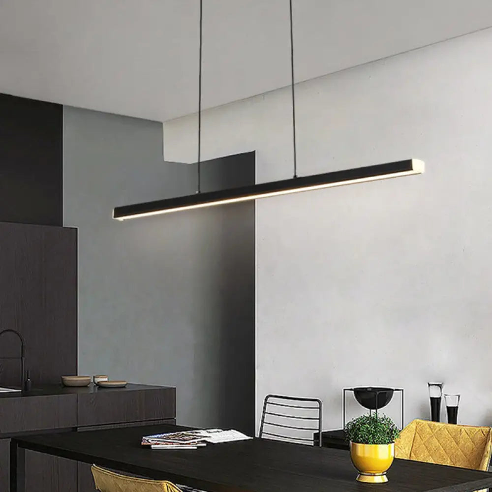 Minimalist Rectangular Led Suspension Lamp - Metal Island Light Fixture Black / 39 White