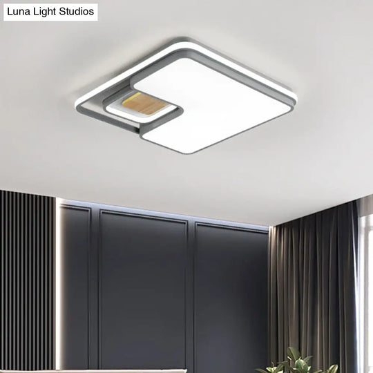 Minimalist Rectangular/Square Led Flushmount Ceiling Light In Grey/Black With Warm/White