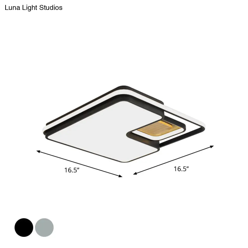 Minimalist Rectangular/Square Led Flushmount Ceiling Light In Grey/Black With Warm/White