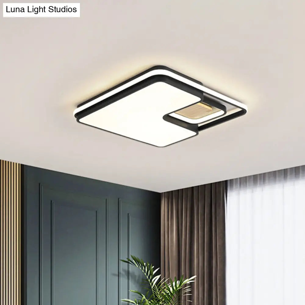 Minimalist Rectangular/Square Led Flushmount Ceiling Light In Grey/Black With Warm/White