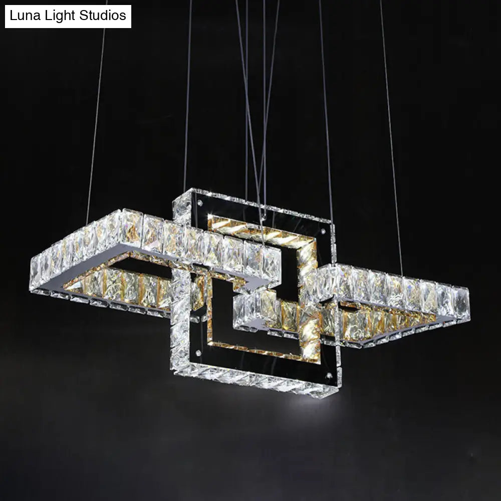 Minimalist Led Pendant Chandelier With Clear Crystal Frame - Remote Controlled For Living Rooms