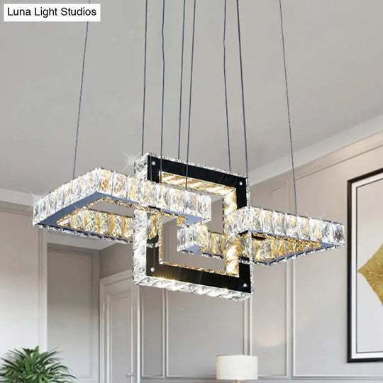 Minimalist Led Pendant Chandelier With Clear Crystal Frame - Remote Controlled For Living Rooms