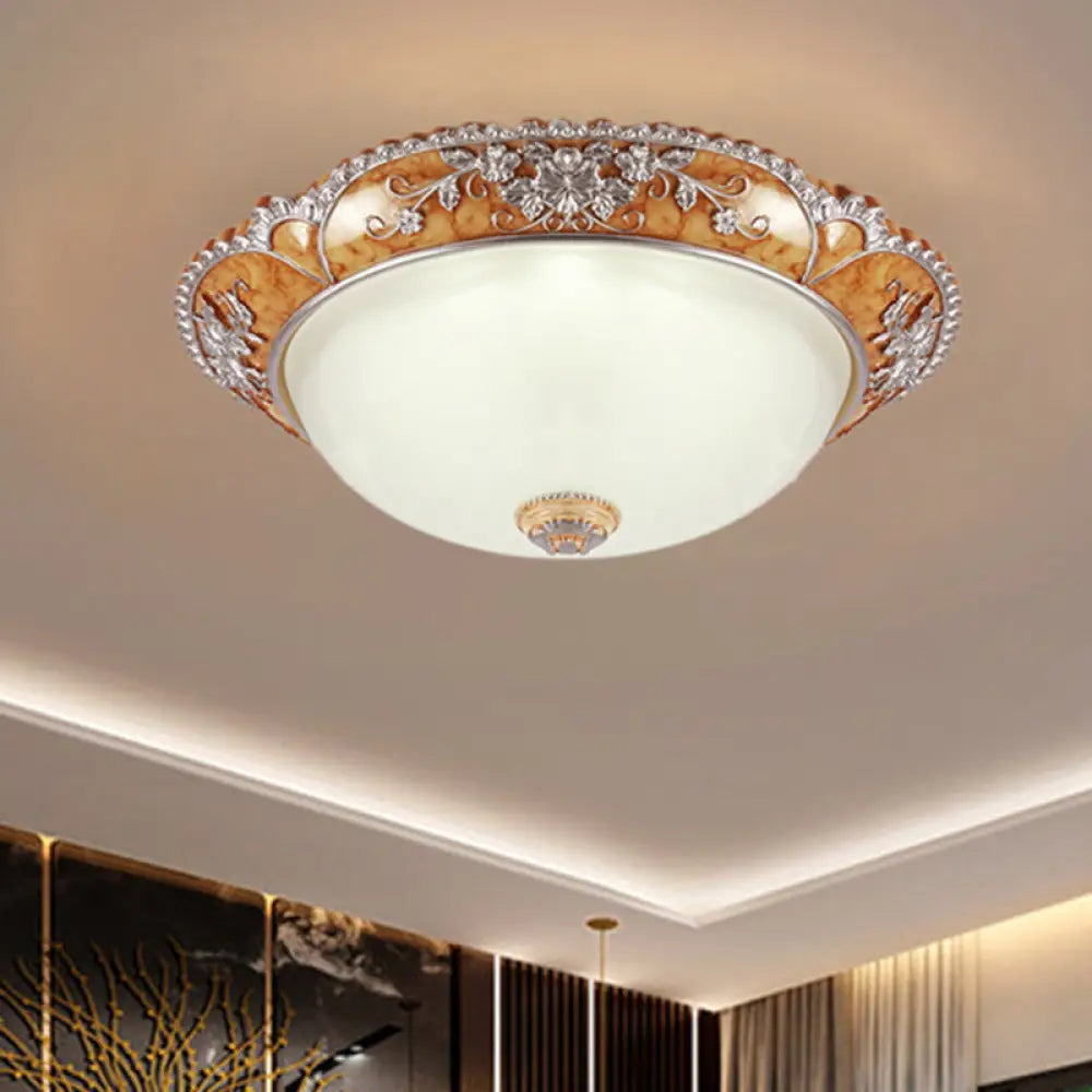 Minimalist Resin Ceiling Fixture With 2 Heads - Flush Mount Lighting For Bedroom Tan