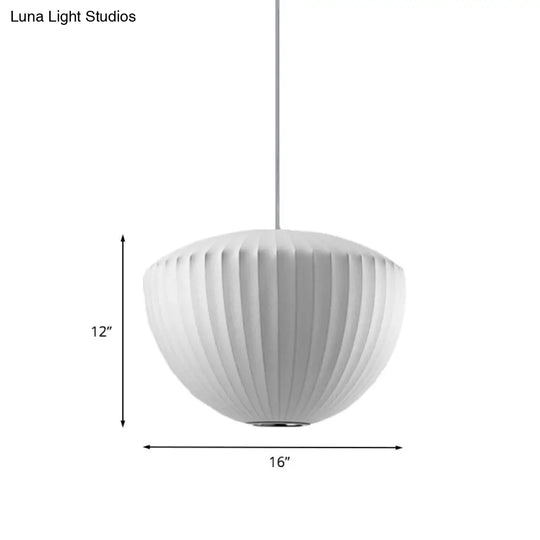 Minimalist Ribbed Bowl Pendant Light - 1-Light White Ceiling Hanging Fixture For Lounge