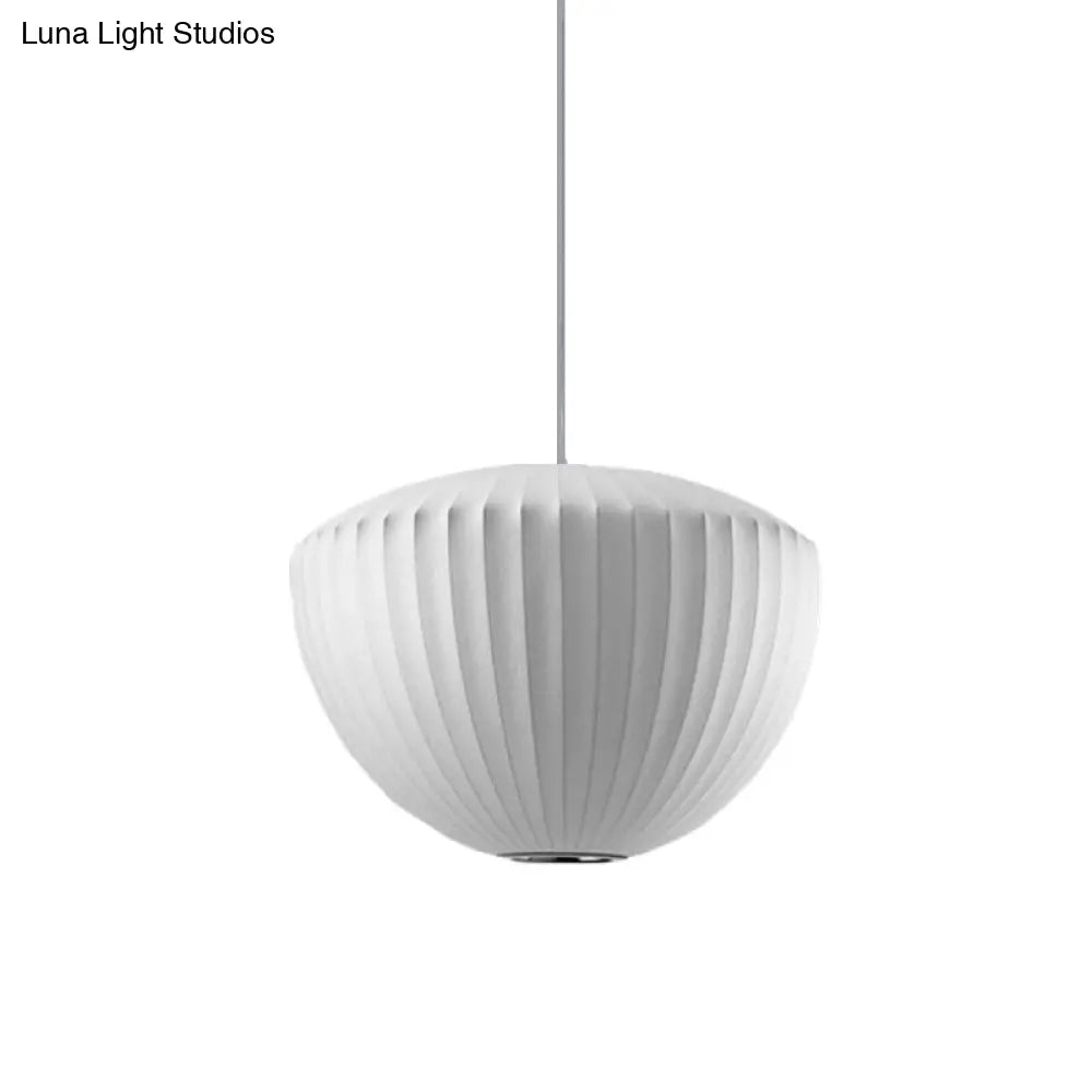 Minimalist Ribbed Bowl Pendant Light - 1-Light White Ceiling Hanging Fixture For Lounge